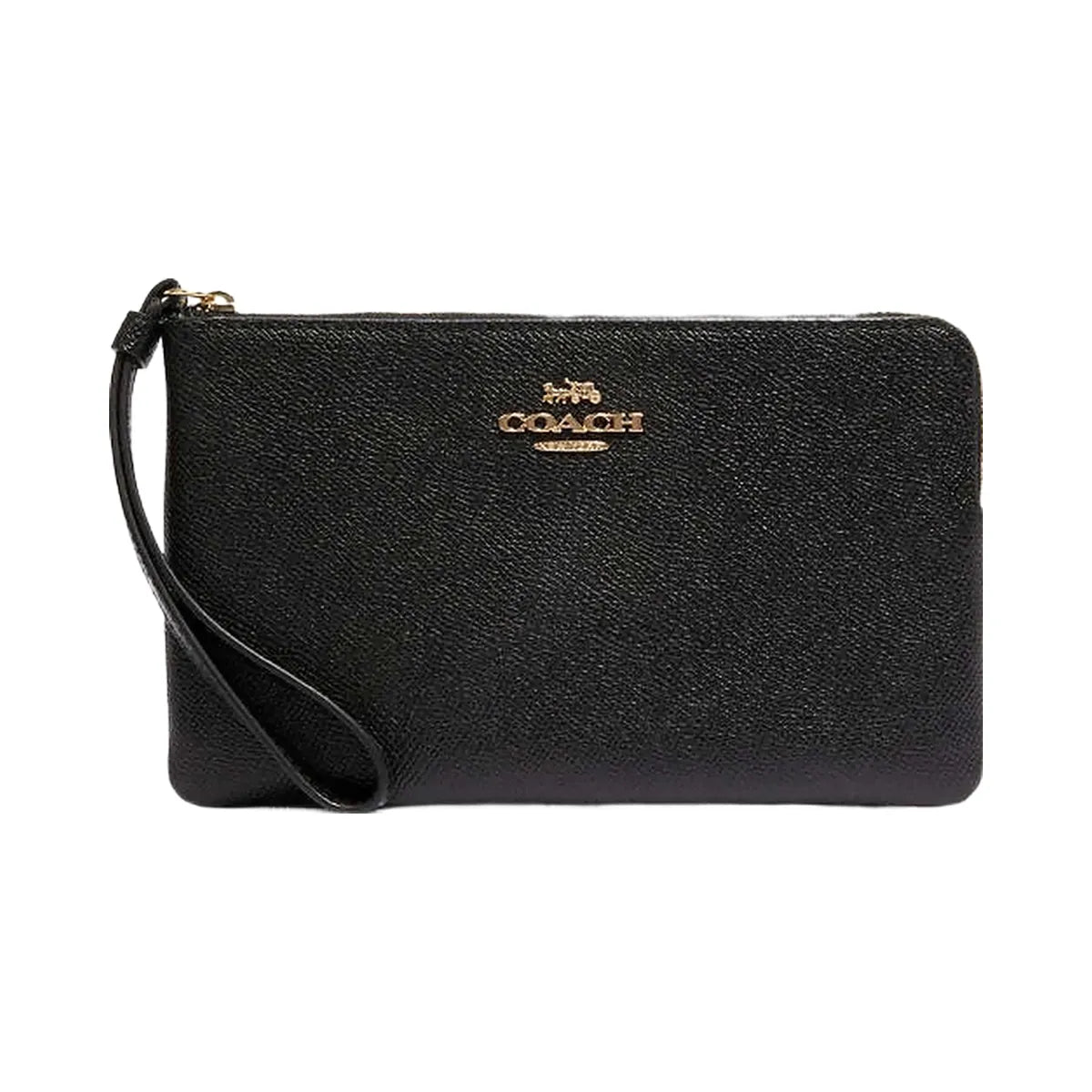Coach Large Corner Zip Wristlet Crossgrain Leather-Gold-Black