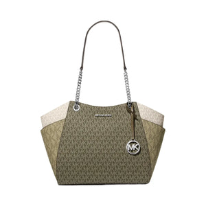 Michael Kors Jet Set Large Color-Block Signature Logo Shoulder Bag Olive Combo