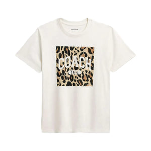 Coach Leopard Signature Square Classic T-Shirt In Organic Cotton White