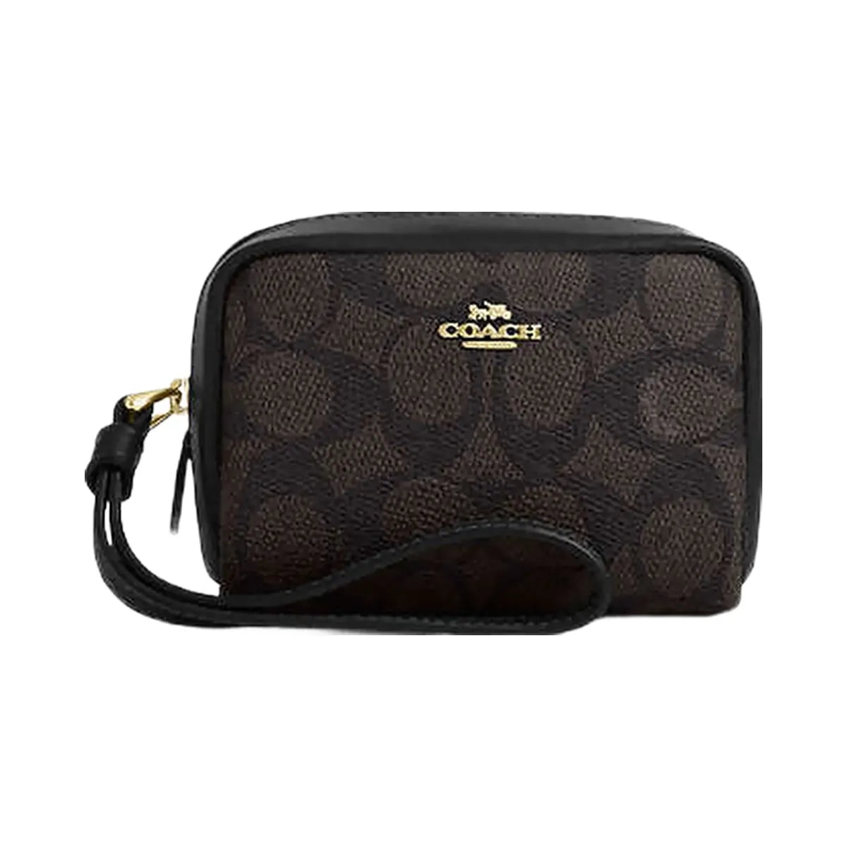 Coach Pouch Wristlet In Signature Canvas Signature Canvas-Gold-Walnut-Black