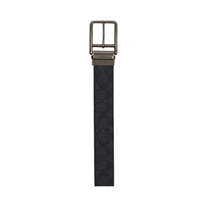 Coach Double Bar Buckle Cut To Size Reversible Belt, 38 Mm Gunmetal-Charcoal-Black