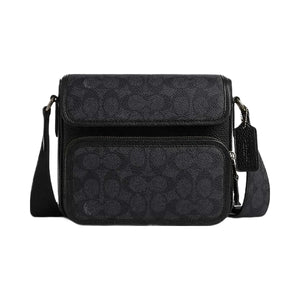 Coach Sullivan Flap Crossbody Bag In Signature Canvas Signature Canvas-Gunmetal-Charcoal-Black