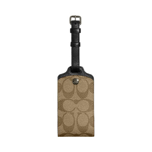 Coach Luggage Tag In Signature Canvas Signature Canvas-Gunmetal-Khaki