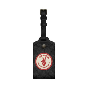 Coach Luggage Tag In Signature Canvas With Patches Signature Canvas-Gunmetal-Charcoal Multi