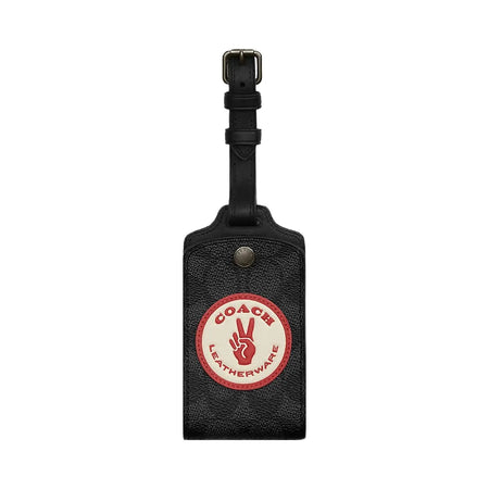 Coach Luggage Tag In Signature Canvas With Patches Signature Canvas-Gunmetal-Charcoal Multi