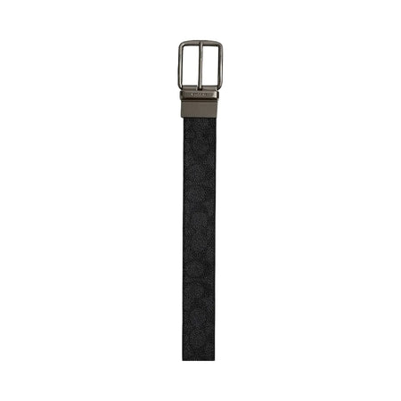 Coach Boxed Plaque And Harness Buckle Cut To Size Reversible Belt, 38 Mm Signature Canvas-Gunmetal-Charcoal-Black