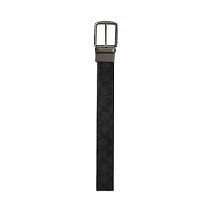 Coach Boxed Plaque And Harness Buckle Cut To Size Reversible Belt, 38 Mm Signature Canvas-Gunmetal-Charcoal-Black