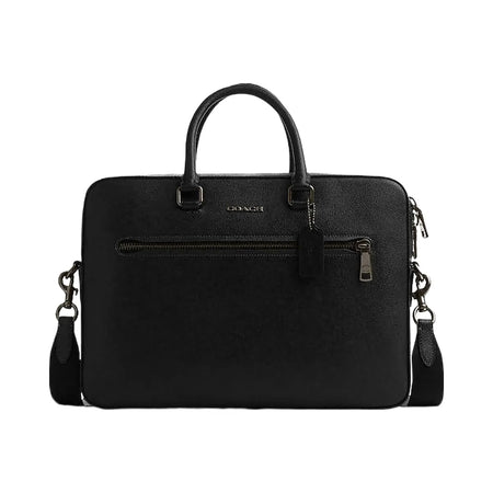 Coach Ethan Slim Brief Crossgrain Leather-Gunmetal-Black