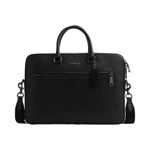 Coach Ethan Slim Brief Crossgrain Leather-Gunmetal-Black
