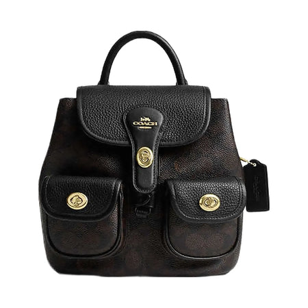 Coach Hadley Backpack In Signature Canvas Signature Canvas-Gold-Walnut-Black
