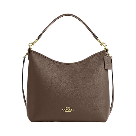Coach Laurel Large Shoulder Bag Pebbled Leather-Gold-Dark Stone