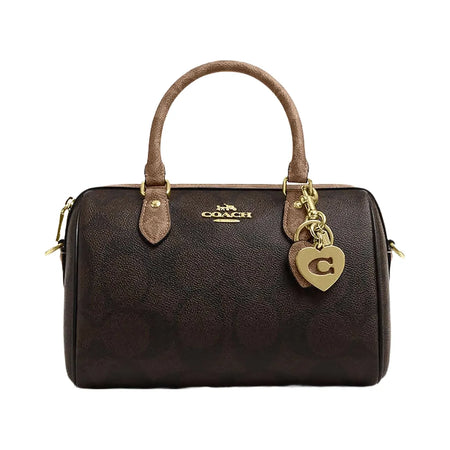 Coach Hearts Key Ring In Signature Canvas Gold-Tan-Brown