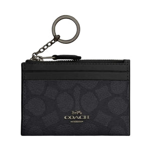 Coach Mini Skinny Id Case In Signature Canvas Signature Canvas-Gunmetal-Charcoal-Black