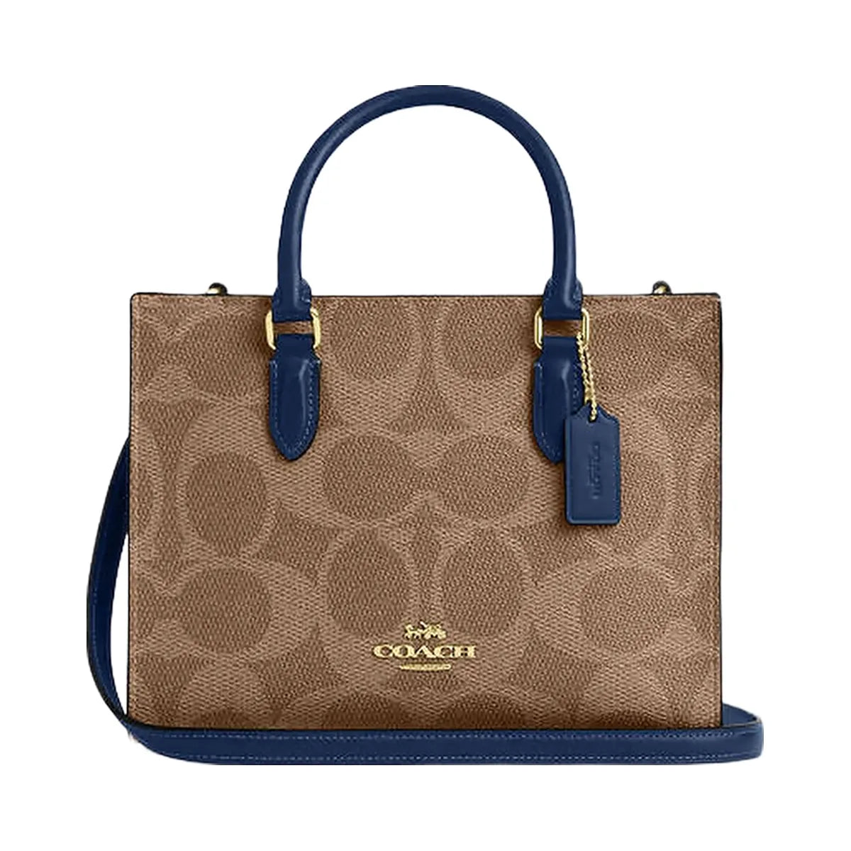 Coach Maggie Small Tote Bag In Signature Canvas Im-Tan-Deep Blue