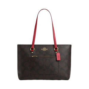 Coach Station Tote Bag In Maxi Signature Canvas Signature Canvas-Im-Walnut-True Red