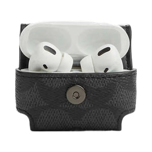 Coach Large Wireless Earbud Pro Case In Signature Canvas Gunmetal-Charcoal