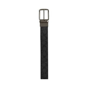 Coach Harness Buckle Cut To Size Reversible Belt, 38 Mm Signature Canvas-Gunmetal-Charcoal-Black