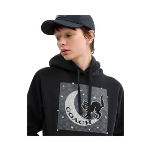 Coach Halloween Black Cat Moon Signature Square Hoodie Black