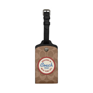 Coach Luggage Tag In Signature Canvas With Patches Signature Canvas-Gunmetal-Tan Multi