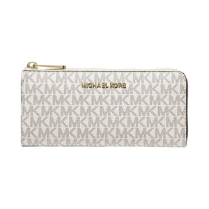 Michael Kors Jet Set Travel Large Logo Quarter-Zip Wallet Vanilla
