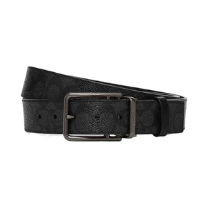 Coach Double Bar Buckle Cut To Size Reversible Belt, 38 Mm Gunmetal-Charcoal-Black