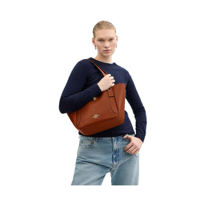 Coach Hadley Turnlock Tote Smooth Leather-Gold-Tan