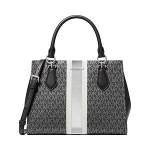 Michael Kors Marilyn Medium Signature Logo Stripe Satchel Black