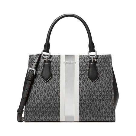 Michael Kors Marilyn Medium Signature Logo Stripe Satchel Black