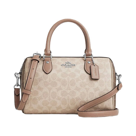 Coach Rowan Satchel Bag In Blocked Signature Canvas Signature Canvas-Silver-Sand-Taupe Multi