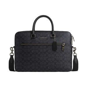 Coach Ethan Slim Brief In Signature Canvas Signature Canvas-Gunmetal-Charcoal-Black