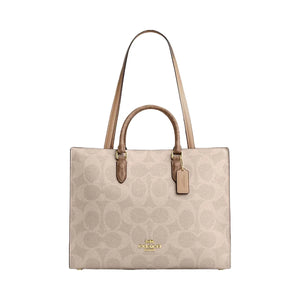 Coach Maggie Tote Bag In Blocked Signature Canvas Signature Canvas-Gold-Sand-Tan