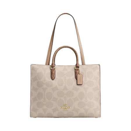 Coach Maggie Tote Bag In Blocked Signature Canvas Signature Canvas-Gold-Sand-Tan