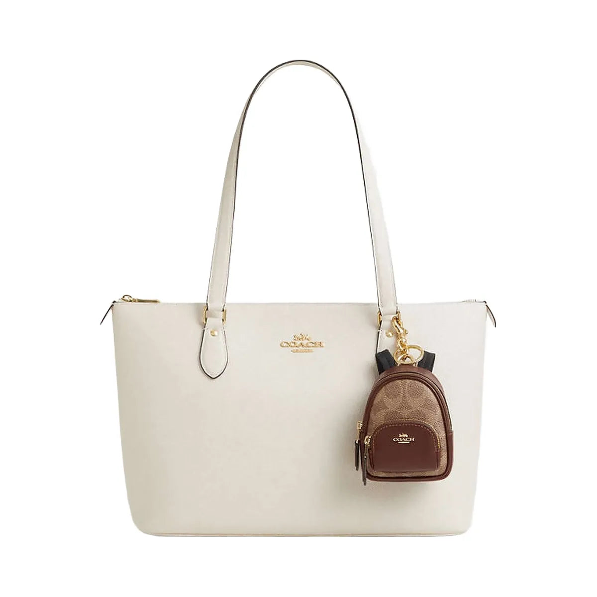 Coach Mini Court Backpack Bag Charm In Signature Canvas Gold-Tan-Brown