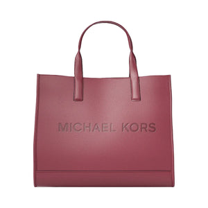 Michael Kors Cooper Logo Embossed Pebbled Leather Tote Bag Cherry