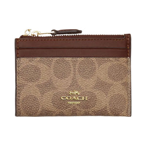 Coach Mini Skinny Id Case In Signature Canvas Signature Canvas-Gold-Tan-Brown