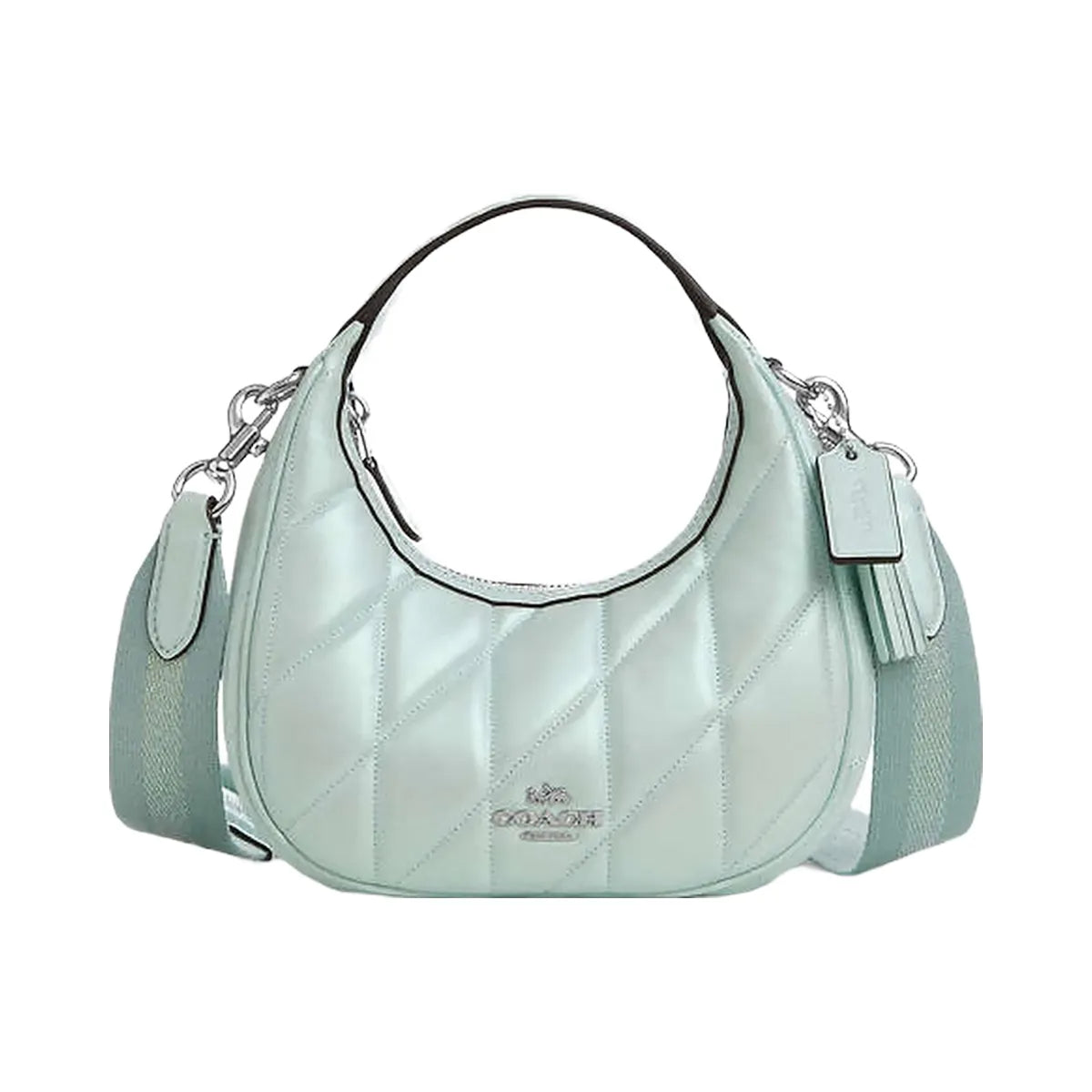 Coach Carmen Mini Crossbody Bag Pearlized Leather-Silver-Green