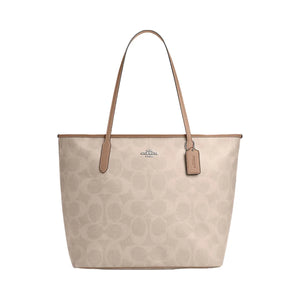 Coach Large City Tote Bag In Maxi Signature Canvas Signature Canvas-Silver-Sand-Taupe