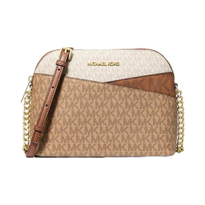 Michael Kors Jet Set Travel Medium Color-Block Signature Logo Crossbody Bag Camel Mlt