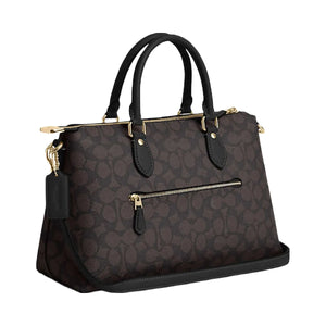 Coach Georgia Satchel Bag In Signature Canvas Signature Canvas-Gold-Walnut-Black