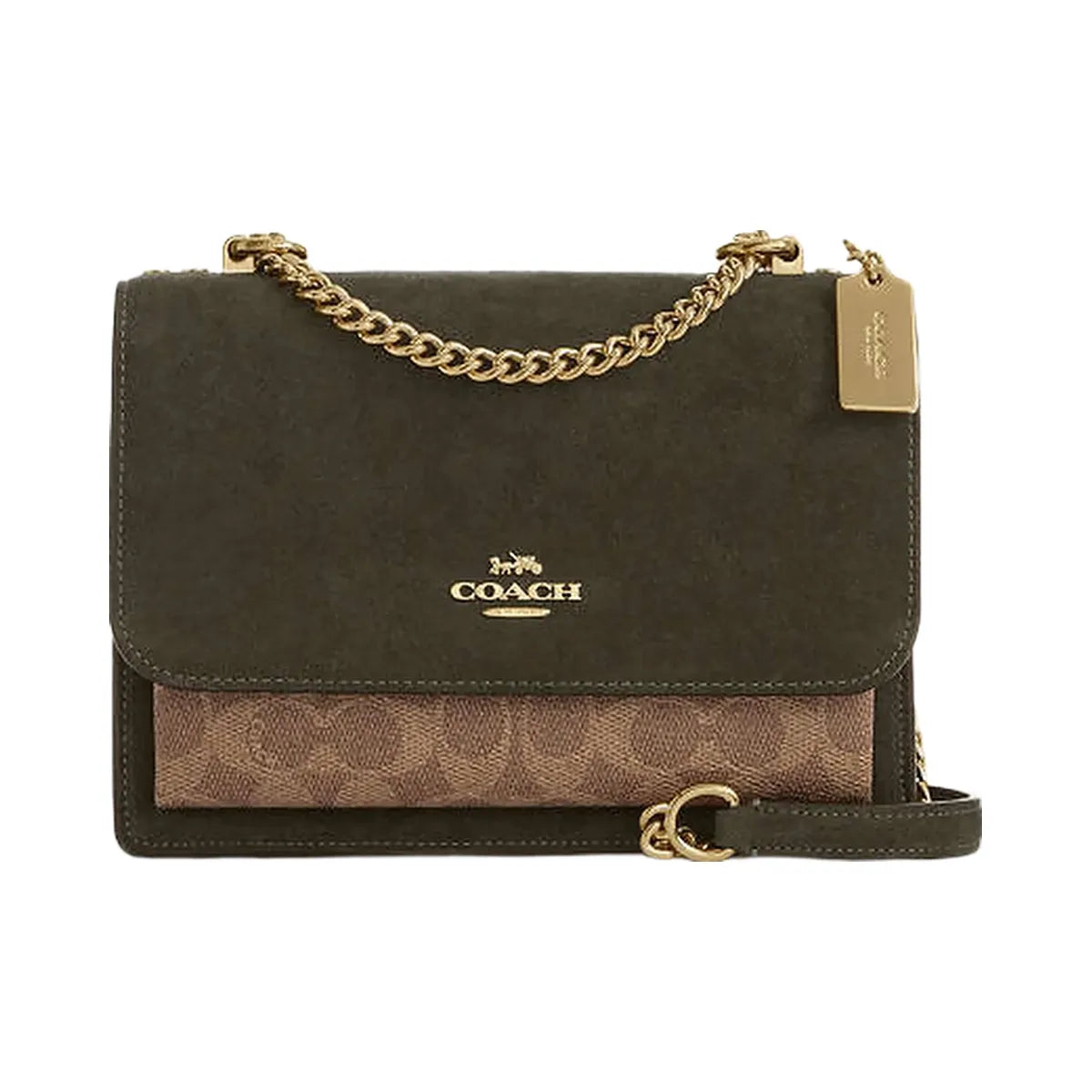 Coach Klare Crossbody Bag In Signature Canvas Suede-Im-Army Green-Tan