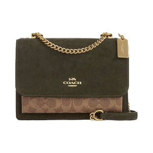 Coach Klare Crossbody Bag In Signature Canvas Suede-Im-Army Green-Tan