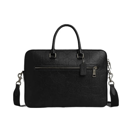Coach Ethan Slim Brief In Signature Leather Pebbled Leather-Gunmetal-Black