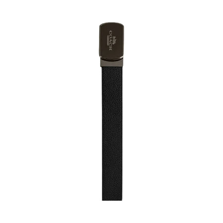 Coach Plaque Buckle Cut To Size Reversible Belt, 38 Mm Pebbled Leather-Gunmetal-Black-Dark Saddle