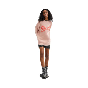 Coach Crewneck Bow Sweater In Recycled Wool Pink