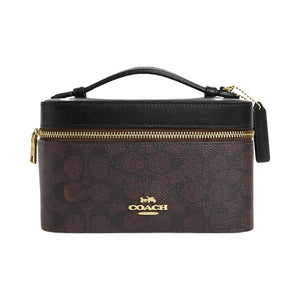 Coach Cosmetic Case In Signature Canvas Signature Canvas-Gold-Walnut-Black