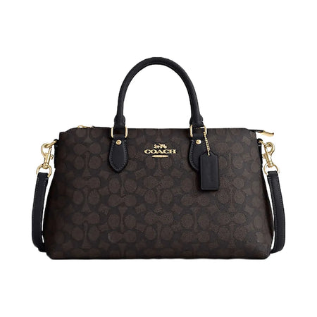 Coach Georgia Satchel Bag In Signature Canvas Signature Canvas-Gold-Walnut-Black