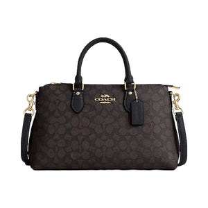Coach Georgia Satchel Bag In Signature Canvas Signature Canvas-Gold-Walnut-Black