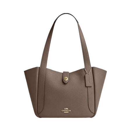 Coach Hadley Turnlock Tote Bag Pebbled Leather-Gold-Dark Stone