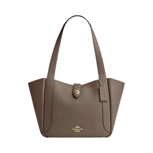 Coach Hadley Turnlock Tote Bag Pebbled Leather-Gold-Dark Stone