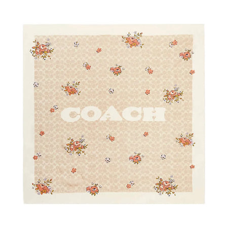 Coach Signature Spring Blossom Print Silk Square Scarf Sand-Pink